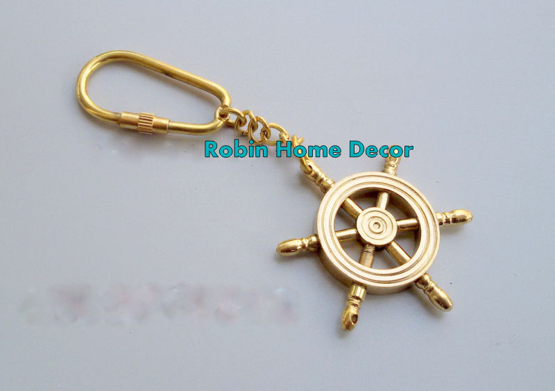 Antique Brass Nautical Key Chain Wheel Key Ring Pocket Gift Key Chain